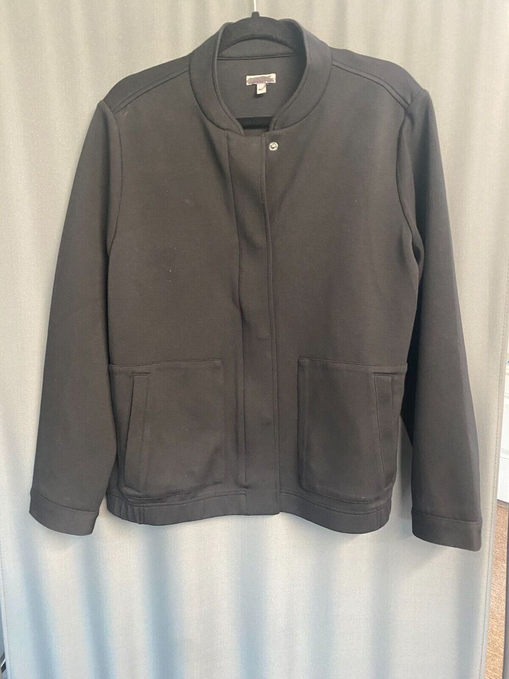 T by Talbots Bomber Jacket Women's Large Black Snap Button Long Sleeve Full Zip